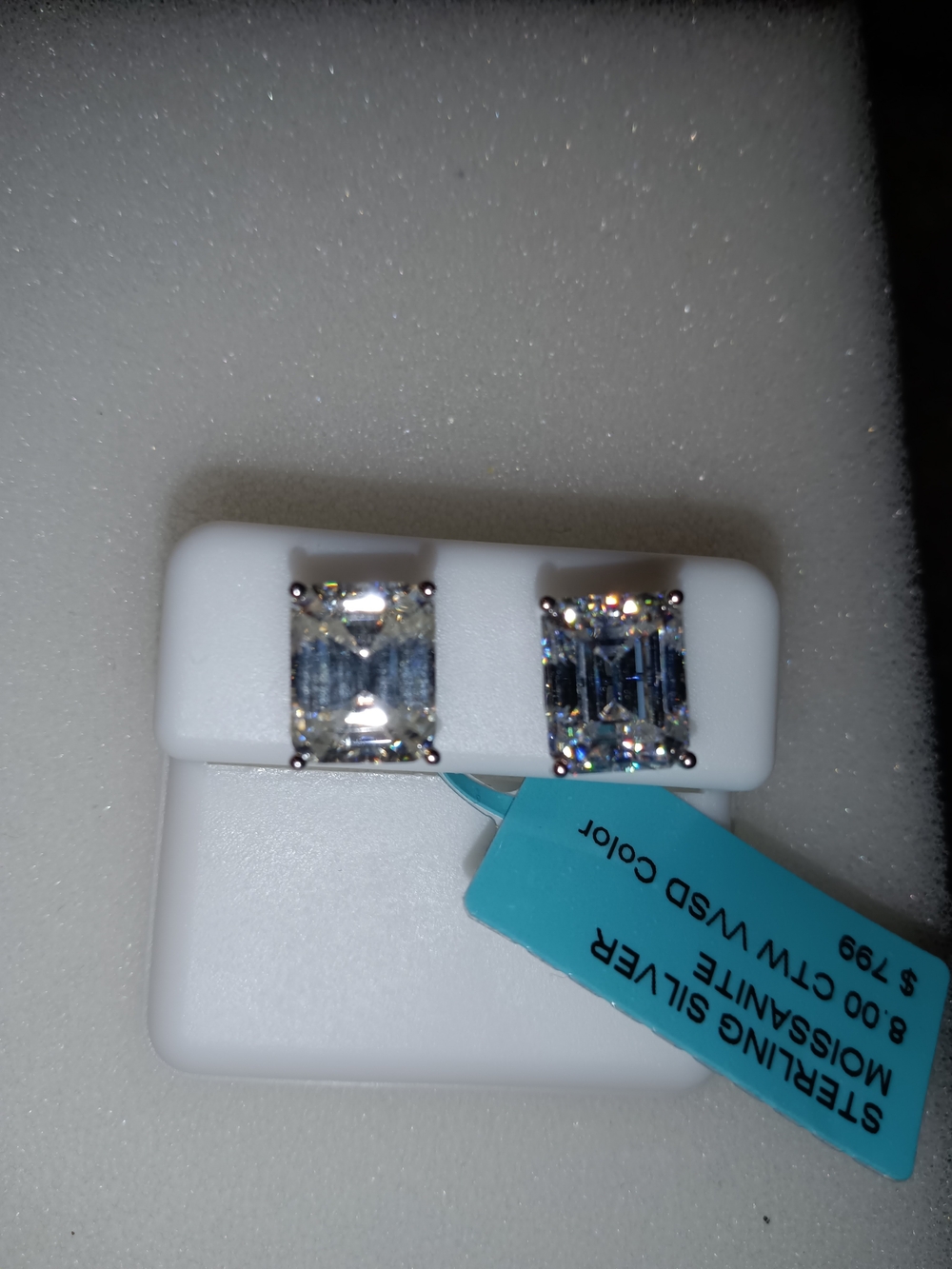 Emerald-Cut Clear Moissanite Stud Earrings - Sterling Silver Big Beautiful - Picture 1 of 3